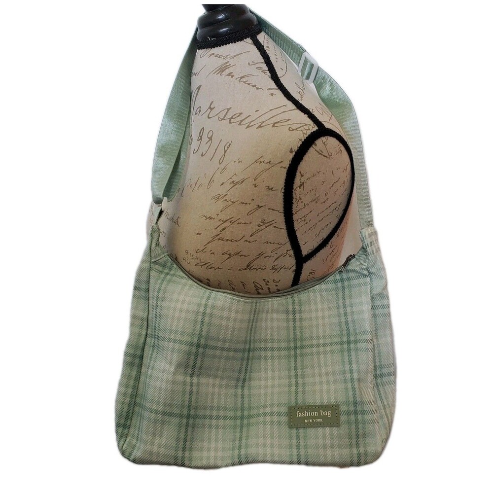 VINTAGE FASHION BUG Shoulder Bag Purse Green Plaid Academia Preppy Y2K